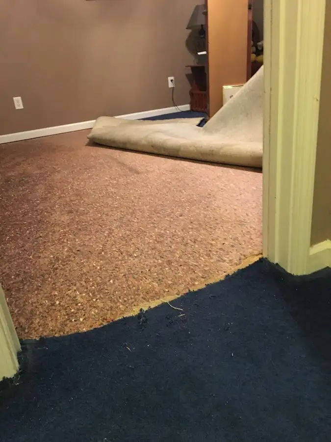 Carpet pad removal revealing water damage during Water Mitigation Services in Fairwood