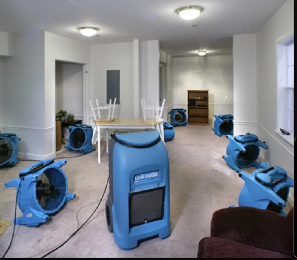 Air movers and dehumidifier setup for Water Damage Restoration in Fairwood